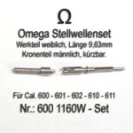 Omega 600-1160W Stellwelle geteilt, weiblich und männlich im Set, 1x  Werkteil - Länge 9,63mm und Kronenteil kürzbar. Cal. 600 601 602 610 611 