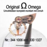 Omega Unruh komplett, Omega 344-1006 incl. Omega 330-1327 Omega Unruh montiert auf Kloben. Cal. 344, 354, 355 