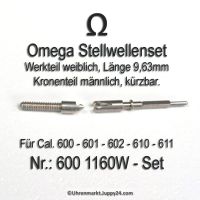 Omega 600-1160W Stellwelle geteilt, weiblich und männlich im Set, 1x  Werkteil - Länge 9,63mm und Kronenteil kürzbar. Cal. 600 601 602 610 611 