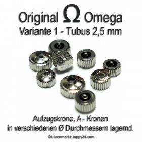 Original Omega Kronen Edelstahl, Omega Krone für Tubus 2,5 mm in verschiedenen Varianten und Durchmessern