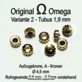 Original Omega Kronen vergoldet, Omega Krone für Tubus 1,9 mm in verschiedenen Varianten und Durchmessern