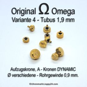 Original Omega Kronen vergoldet, Omega Krone für Tubus 1,9 mm in verschiedenen Varianten und Durchmessern