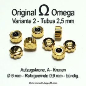 Original Omega Kronen vergoldet, Omega Krone für Tubus 2,5 mm in verschiedenen Varianten und Durchmessern