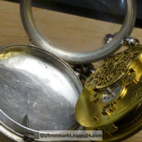 Große Silber Spindeltaschenuhr John Ward Schlüsselaufzug ca. 1815 London mit Kette und Schlüssel funktioniert