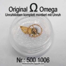 Omega Unruh komplett, Omega 550-1327 &amp; Omega 500-1006. Omega Unruh montiert auf Kloben. Cal. 500 501 502 503 504 505