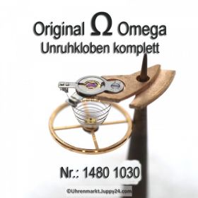 Omega Unruh Videoanzeige, Omega 1480-1030 komplett mit Unruhkolben, Welle, Incabloc usw. Cal. 1480, 1481